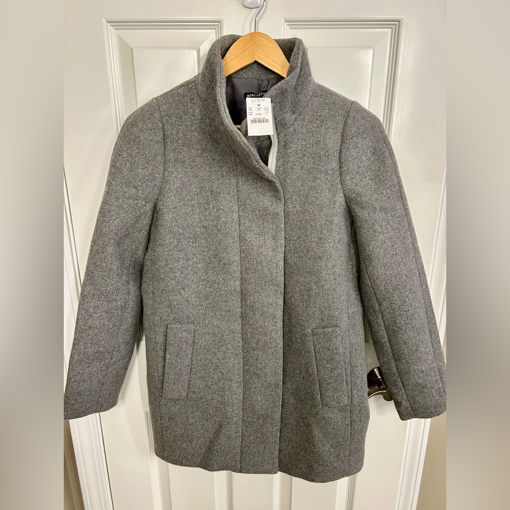 J. Crew Heather Gray Wool Blend City Coat 0 XS Zip Front NWT